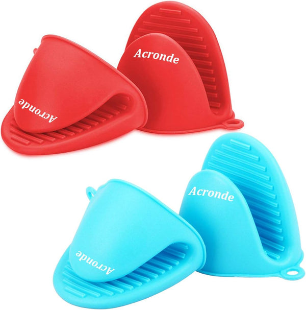 2 Pairs Mini Oven Gloves - Silicone Heat Resistant Cooking Pinch Mitts Potholder for Kitchen Cooking & Baking (Red and