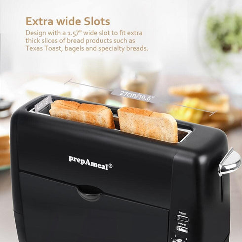 Long Slot Toaster 2 Slice with 6 Shade Settings, Extra Wide Slots, Removable Crumb Tray, for Bagels, Waffles, Snacks