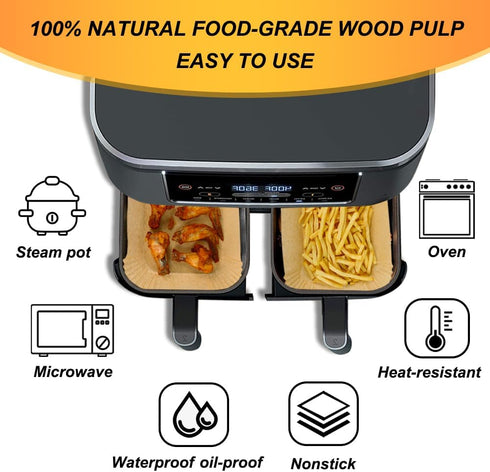 BYKITCHEN Air Fryer Liners, Set of 150, Rectangle Disposable Liners Compatible with Ninja Dual Air Fryer