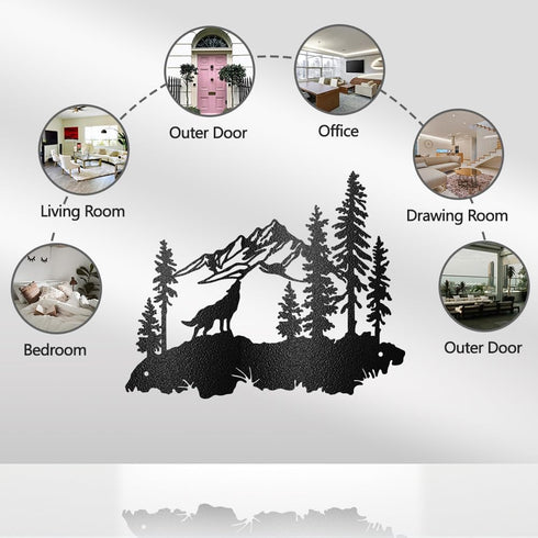 WADORN Metal Wolves Wall Art Decor, Black Iron Natural Scenery Wall Hanging Decor for Living Room Bedroom