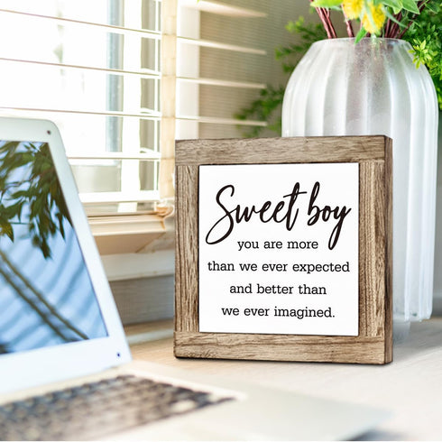 ZPPRJF Farmhouse Sweet Boy Wooden Box Plaque, Freestanding Nursery Decor for Son's Room, Decorative Desk Sign, Shelf