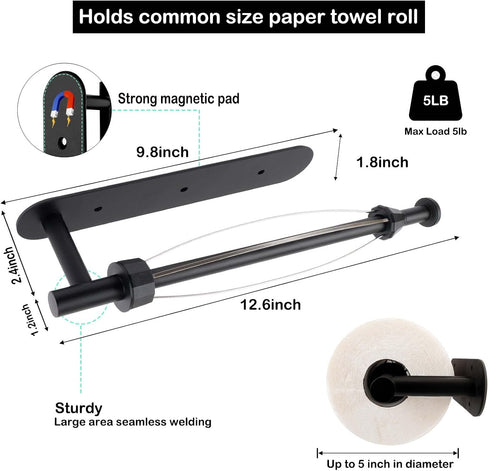 Magnetic Paper Towel Holder, One Hand Operable Wall Mount, Self Adhesive Strong Magnetic Backing for Kitchen