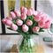 Artificial PU Tulips 10Pcs - Real Touch Fake Flower Arrangement Bouquets for Home Office Wedding Decoration (Pink)