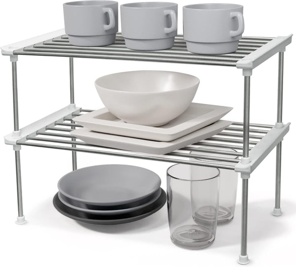 carrotez Cabinet Organizer Shelf, Set of 2 Stackable Kitchen Counter Shelves, Pantry Storage Shelf Organizer