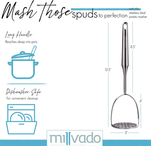 Potato Masher Stainless Steel, Best Kitchen Tool for Mashed Potatoes, Avocado, Sweet Potato, Beans, Heavy Duty Metal