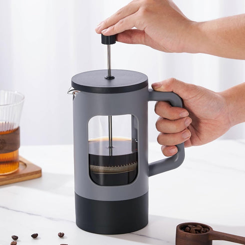 YOLIFE 34oz French Press Coffee Maker, 4 Cup, Heat-Resistant Borosilicate Glass, Portable Cold Brew (Grey/Black)
