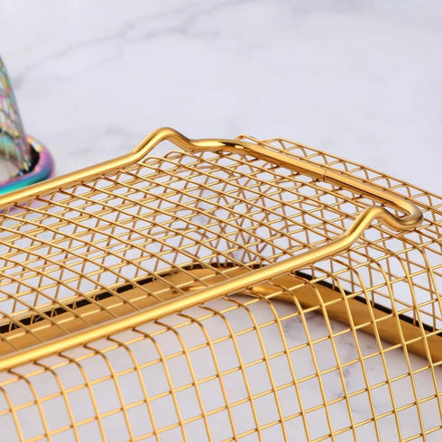 Kitchen Drawer Organizer, BuyGo Stainless Steel Storage Container, Gold Metal Cabinet Storage Basket, Pack of 2