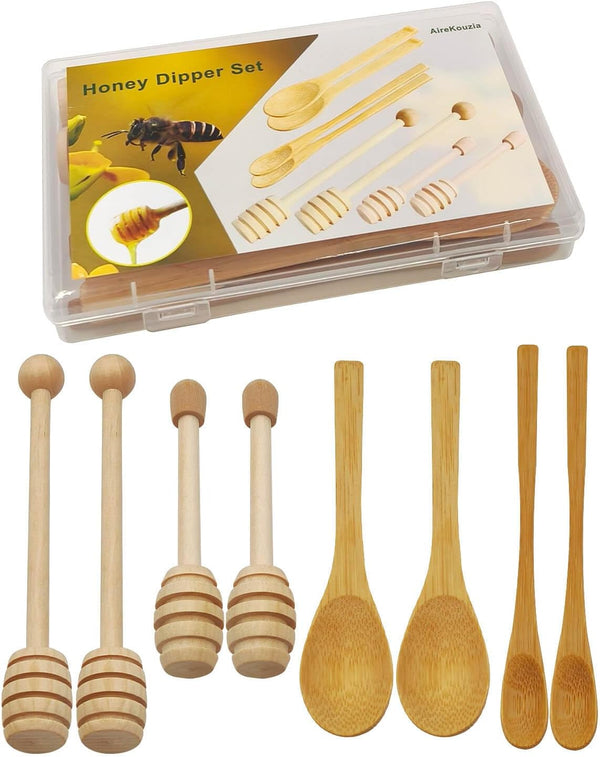 Wooden Honey Dipper Sticks and Spoon - 8Pcs Wooden Spoon for Honey