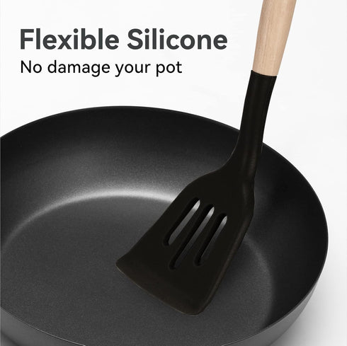 Kitchen Utensils Set, 5 Pcs Non-Stick Silicone Cooking Utensils with Wooden Handle, Heat Resistant Gadgets