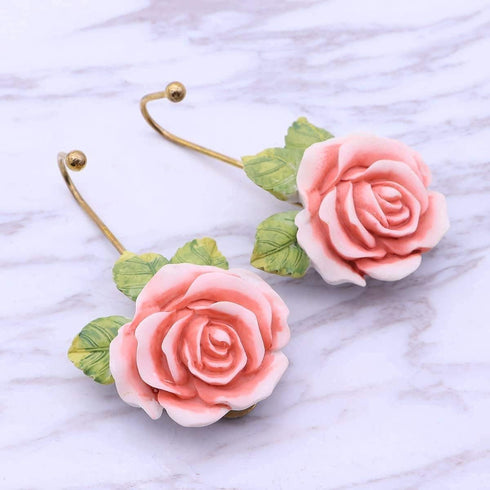 OPENDGO 3PCS Rose Resin Wall Hooks, Wall Mounted Creative Flower Iron Hook for Hanging Coat, Hat, Key, Towel