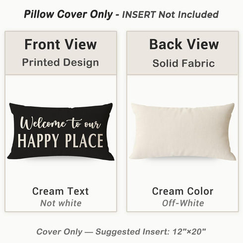 12x20 Inch Decorative Throw Pillow Cover Welcome to Our Happy Place Black White Outdoor Modern Farmhouse Front Porch