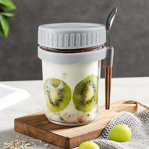 Set 2 12oz Overnight Oats Containers with lids and spoon of Jars Airtight Container with Measurement Marks, Reusable On