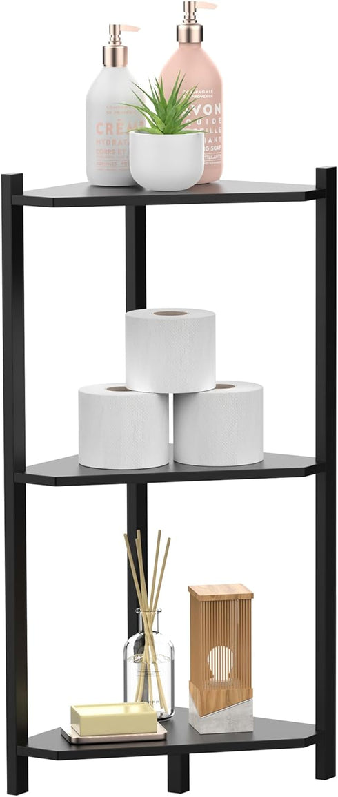 3 Wisuce Corner Shelf Stand - Tier Bamboo Small Corner Bookshelf for Office Kitchen Bedroom Plant Stand Living Room