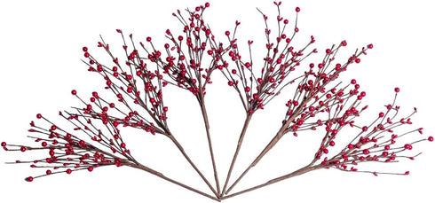 6PCS 16.5 Inch JINGHONG Artificial Christmas Tree Picks Red Berry Stems Holly Berry Picks with Pip Berries for Winter