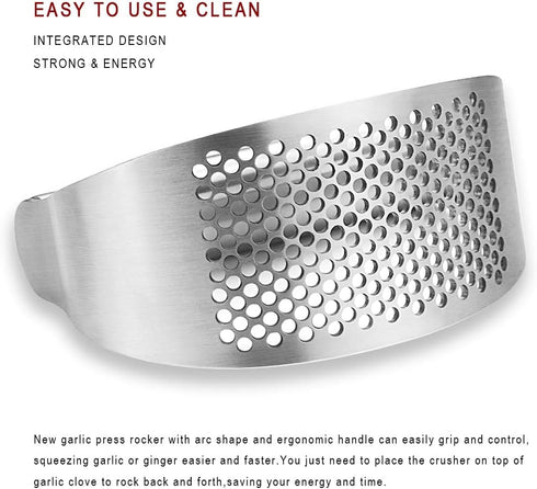 Garlic Press Rocker - Stainless Steel Garlic Crusher, Bottle Opener, Chopper, Squeezer, Slicer