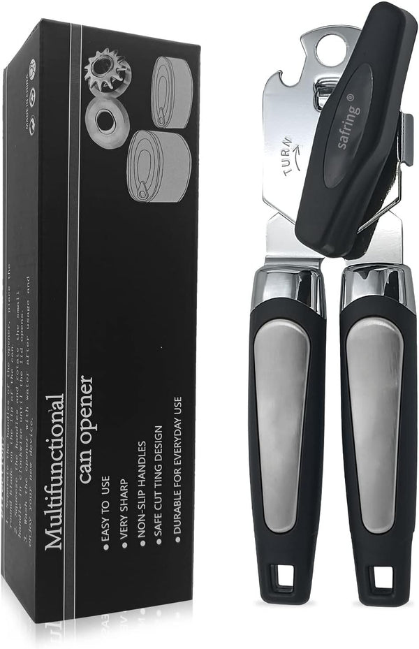 Manual Can Opener, Handheld Heavy Duty Stainless Steel with Comfortable Handle and Sharp Blade