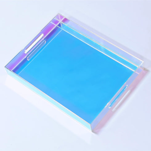12X9 Inch Countertop, ROYALITA Iridescent Acrylic Tray with Handles, Serving Tray Spill Proof, Perfume Decorative Tray