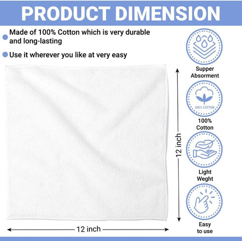 QUBA LINEN 100% Set 24 Packs 12x12 Inches Cotton Washcloth Soft, Absorbent Face Towels for Bathroom & Gym Use Reusable