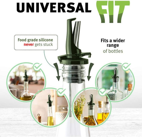 6 Pack Olive Oil Spout for Olive Oil Dispenser - UK Patented Oil Pourer - Mid Flow Shut Off for Accurate Measurement