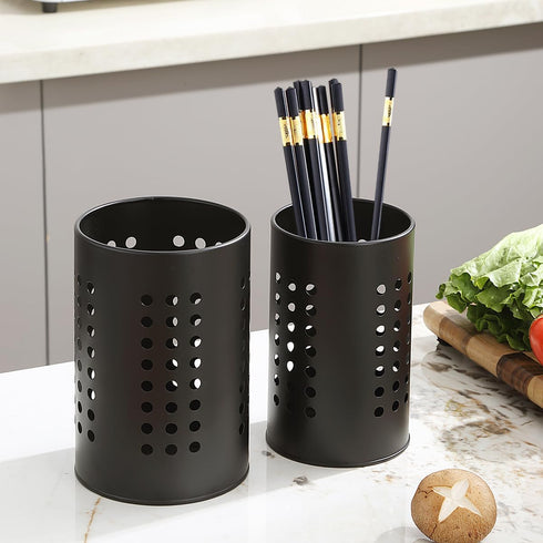 Kitchen Utensils Holder Pack of 2, Black Stainless Steel Caddy, Farmhouse Stylish Organizer and Kitchen Decor, Gift for
