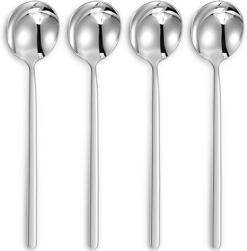 KEAWELL Premium Korean Soup Spoons, Set of 4, 18/10 Stainless Steel, Dishwasher Safe (Plain)