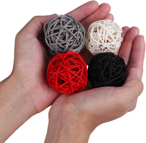 STMK 24 Pcs 2 Inch Rattan Balls Decorations - Wicker Balls for Home Decor DIY Vase Bowl Filler (Black, Grey, Red, White)