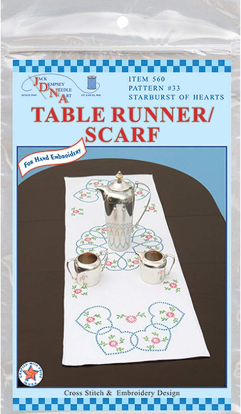 Jack Dempsey Stamped Table Runner/Scarf, Starburst of Hearts, 15 by 42-Inch