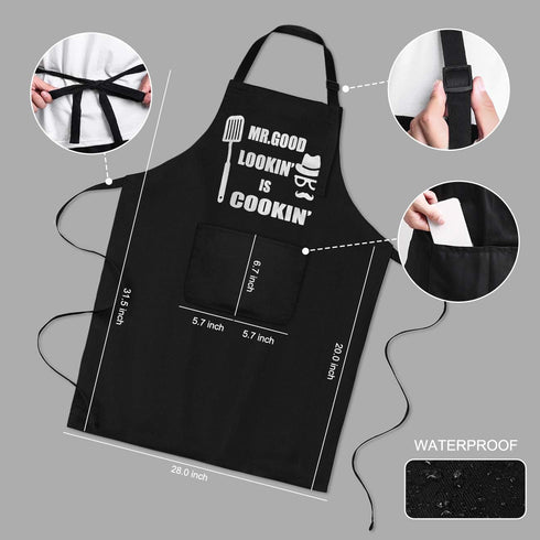 Funny Chef Aprons for Men - Mr. Good Lookin' is Cookin’ Apron for BBQ Grill, Father's Day Gift