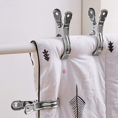 Outdoor Heavy Duty Clothespins, 10 Pack Large Stainless Steel Quilt Clips, Beach Towel Clips, Rubber Tipped Metal