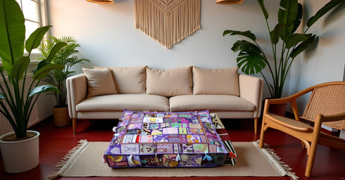 35 inches, CRAFT KALA Indian Square Patchwork Traditional Pouf Cover Indian Living Room Poufs Decorative Embroidered