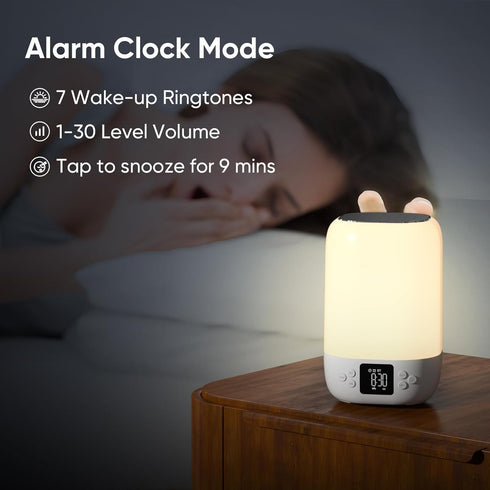 Dimmable 8 10-15 Night Light Bluetooth Speaker Alarm Clock, Sound Machine with White Noise, Touch Bedside Lamp