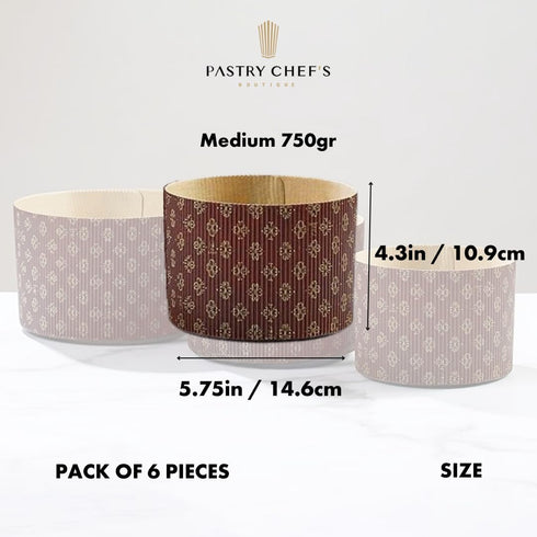 Pastry Chef's Boutique Deluxe Corrugated Panettone Paper Pan Mold, Medium 750gr, 5.75” x 4-3/16”, Pack of 6