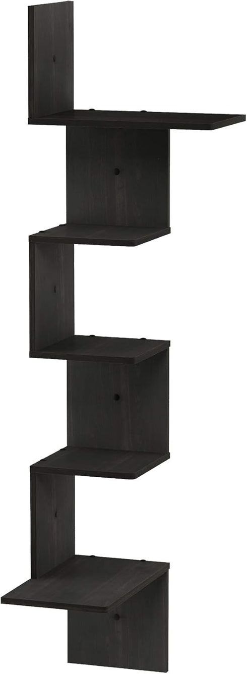 5-Tier Furinno Rossi Wall Mounted Shelves, Rectangle, Espresso/Black