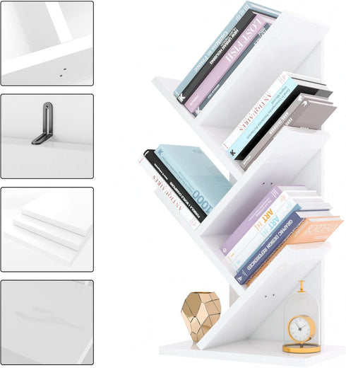 4 UHBC014W YMYNY Tier Tree Bookshelf, Small Bookcase, Modern Wood Book Storage Rack, Freestanding Book Shelf