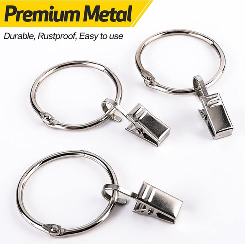 36 Pack Heavy Duty Nickel Plated Metal Curtain Rings with Clips for Curtains and Rods (Silver)