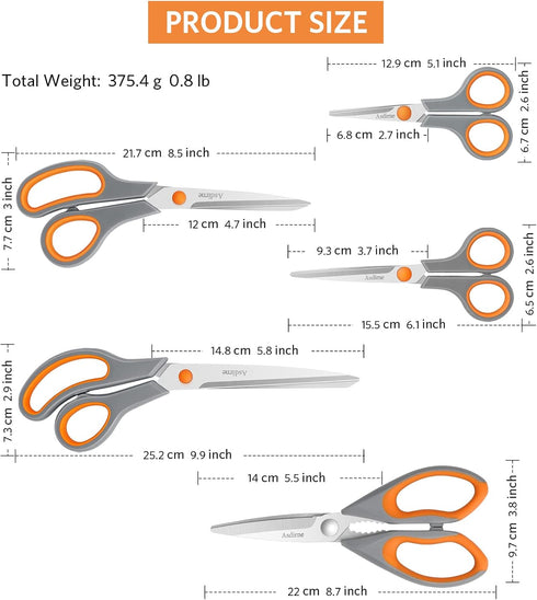 Kitchen Scissors Set, Knife-Grade Stainless Steel, TPR Comfortable Handle, Includes Poultry Shears