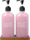 ALELION Dish Soap Dispenser for Kitchen, 16 OZ Glass Hand Soap Dispenser Set with Acacia Wood Tray, Pink Kitchen Decor