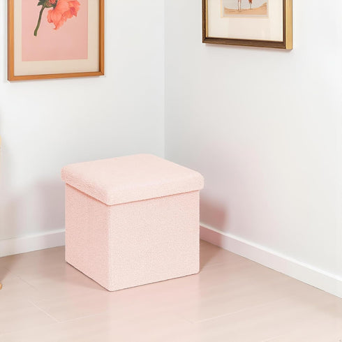 15in Small Storage Ottoman Foldable Sherpa Top Storage Bench,Foot Rest/Step Stool for Bedroom Dorm Entryway, Space