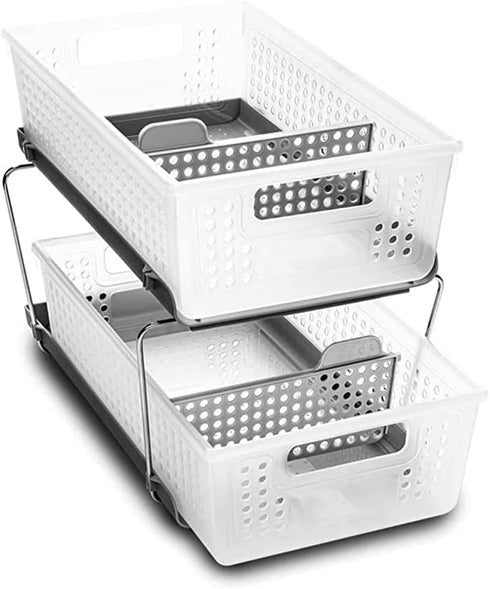 Madesmart 2-Tier Plastic Multipurpose Organizer with Divided Slide-Out Storage Bins