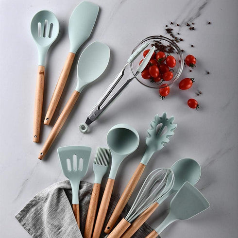 Pasta Server Silicone Cooking Utensil, BPA Free Non-Toxic Spaghetti Spoon with Natural Wood Handle