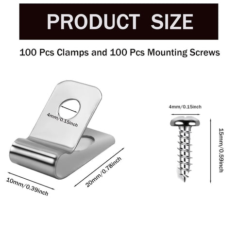 Wire Fence Clips-100 Pcs Fence Wire Clamps with 100Pcs Screws Stainless Steel Agricultural Fencing Mounting Clips Fit 12-16 Gauge Welded Wire to Wood, Metal or Vinyl