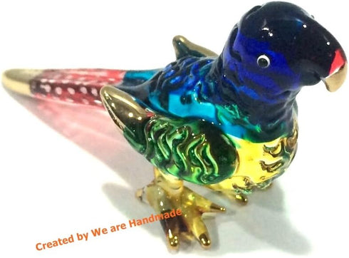 Handmade Mini Blown Glass 2" Parrot Blue Bird - Fantasy Collectible Figurine, Dollhouse Gift Ideas