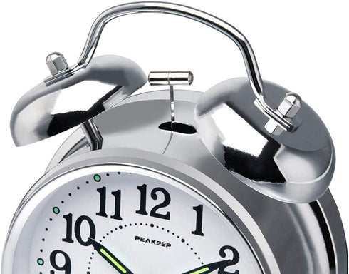 Peakeep 4 inches Twin Bell Loud Alarm Clock for Heavy Sleepers, Chrome Finish