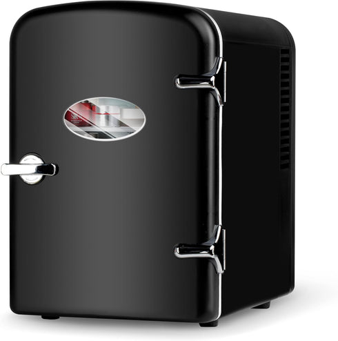 Portable Mini Fridge, 4 Liter 6 Can Cooler and Warmer Compact Refrigerators with Observation Window, 100% Freon-Free &