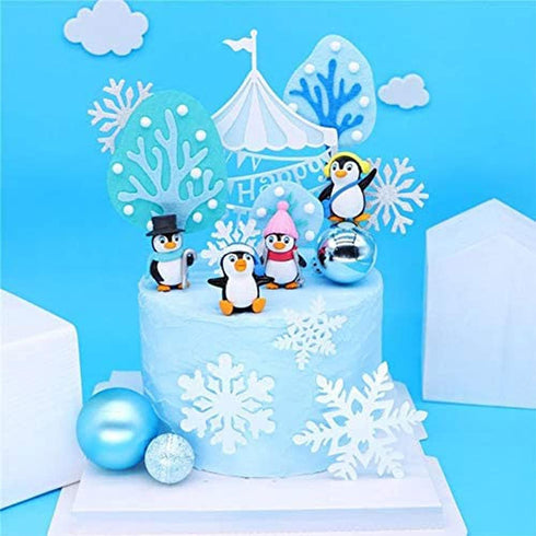 JeVenis Winter Penguin Cake Decoration - Snowflake Supplies for Onederland Party