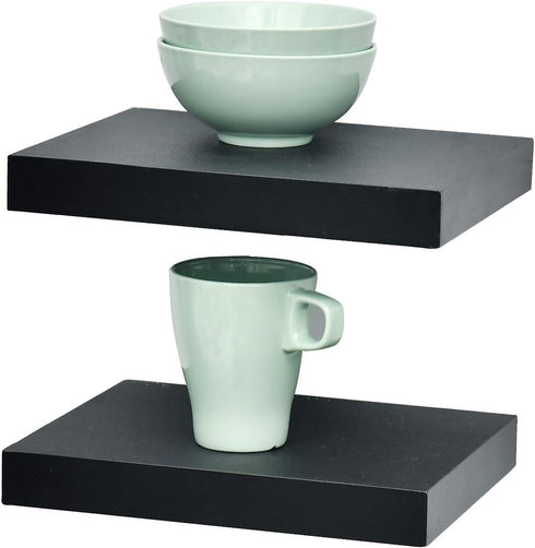 Set 2 8" 10 inch) WELLAND of Floating Shelves Wall Mounted Shelf, for Home Decor with Deep (Black