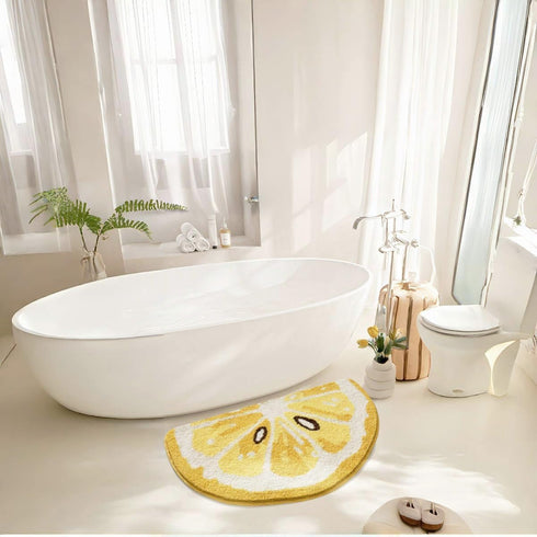 Cozy 1'6" 2'2" Playtime Lemon Cute Fruits Half Round Shaped Bedroom Bathroom Doorway Kitchen Floor Rug Carpet Water