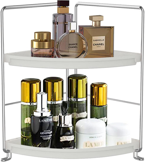 2-Tier Corner Bathroom Sink Countertop Organizer-Vanity Tray Cosmetic & Makeup Storage-Kitchen Spice