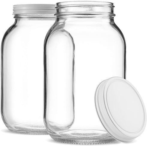 2 Pack 1 Gallon Glass Jar With Lid - Large Airtight Metal Lids, BPA-Free, Wide Mouth Sun Tea Jar for Storage