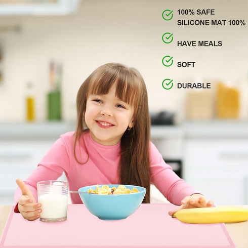 Pink Baking Mat-Multipurpose Kid Placemat Reusable Kitchen Countertop Mat Dough Pad with Raised Edges Silicone Heat Resistant Mat for Air Fryer (1Pack 23.6'' x 15.7'') by QPIX DIGITAL